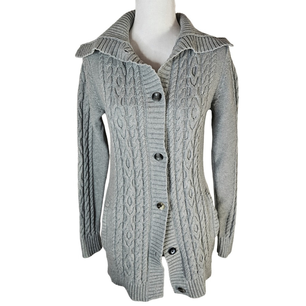 L.L. Bean Cable Knit Cardigan Sweater Women's XS Cotton Cozy Cottagecore Preppy